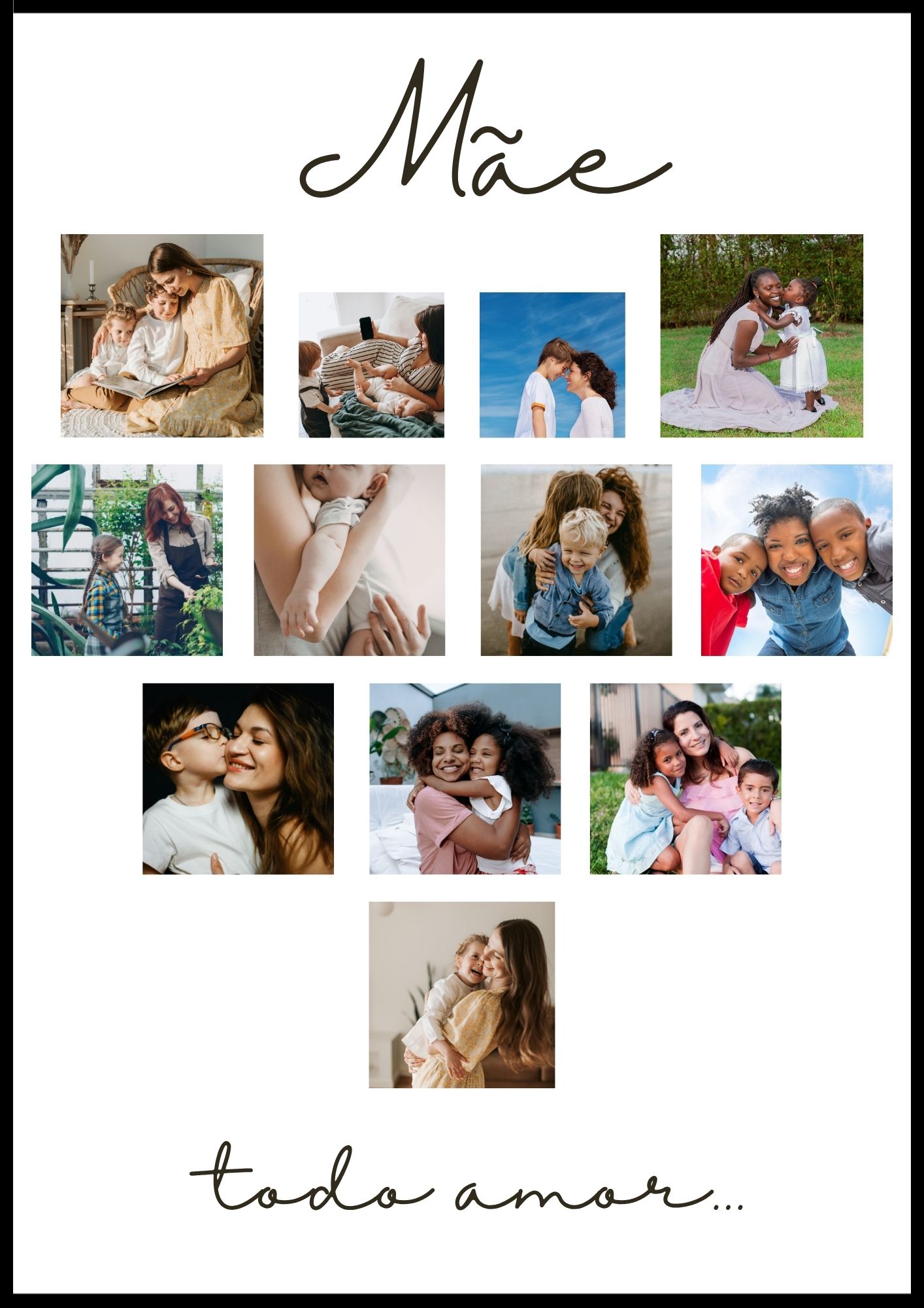 QUADRO FOTO MONTAGEM CORAÇÃO MOSAICO DIA DAS MÃES